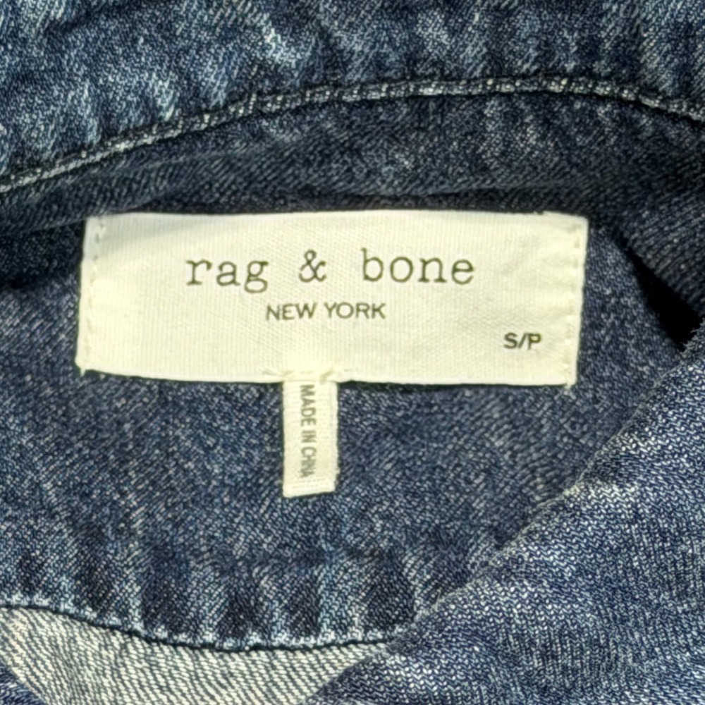 Rag & Bone Denim Shirt Women Small Blue Raw Hem Long Sleeve Button Down Pocket - Picture 4 of 6